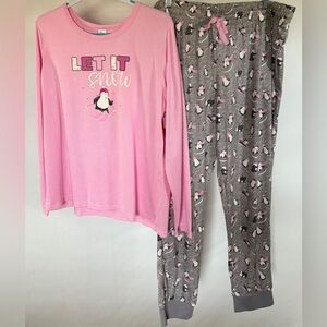 NEW w/Tags Sleep Chic Pink and Gray Adorable Penguin Pajamas Women's Size XL